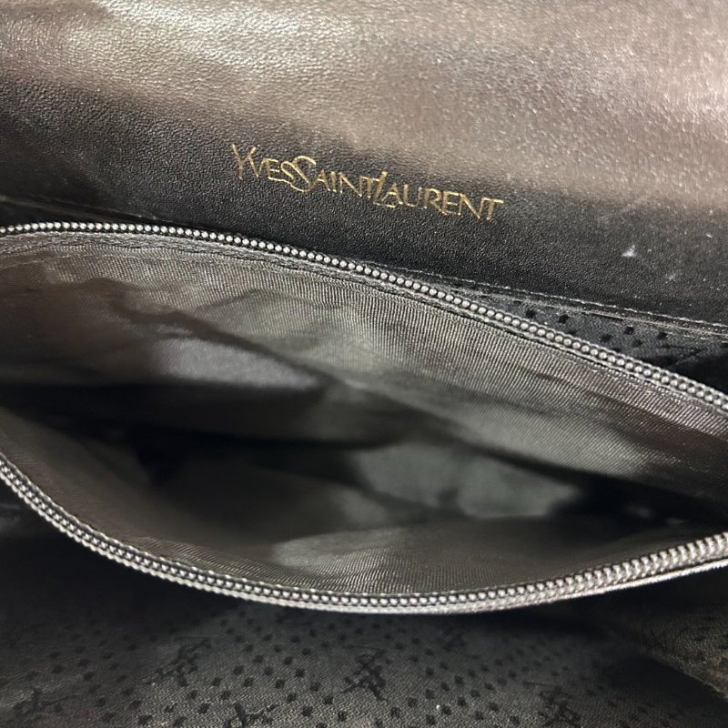 YSL Yves Saint Laurent 鱷魚紋壓花 皮革復古漆皮 單肩斜背包-6