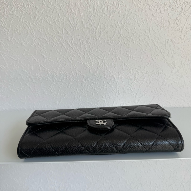 Chanel 黑荔枝銀雙C釦式長夾-5