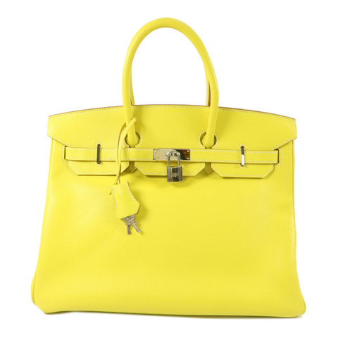 HERMES Epsom皮革Birkin 35手挽袋Lime/Gris Perle