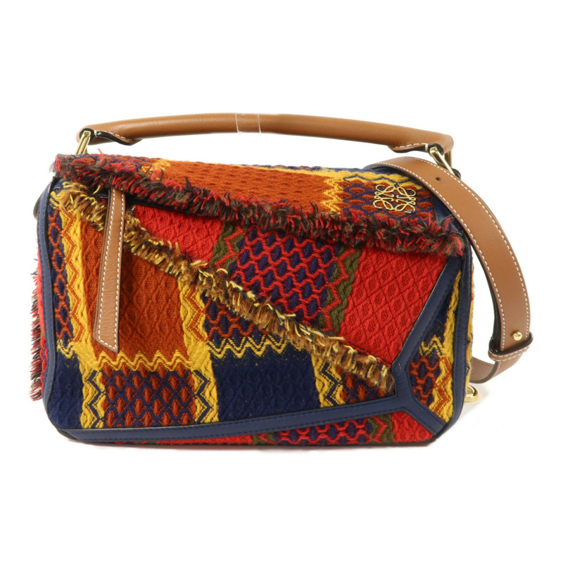 LOEWE 格子花呢/牛皮皮革Puzzle Tartan Small手挽肩背兩用袋-0