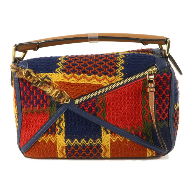LOEWE 格子花呢/牛皮皮革Puzzle Tartan Small手挽肩背兩用袋-1