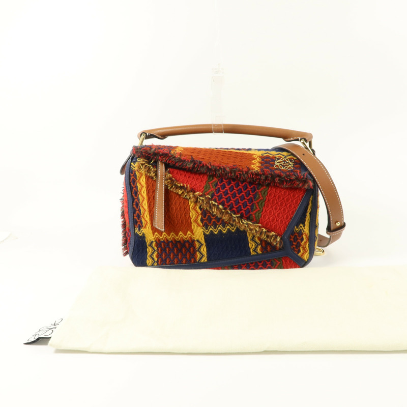 LOEWE 格子花呢/牛皮皮革Puzzle Tartan Small手挽肩背兩用袋-8