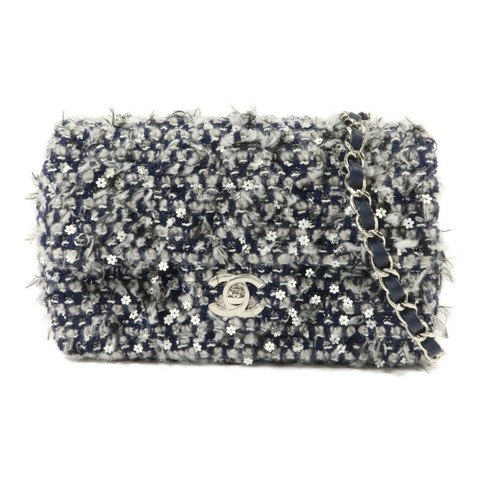 CHANEL 斜紋軟呢/亮片Mini Classic 20鏈帶肩背袋