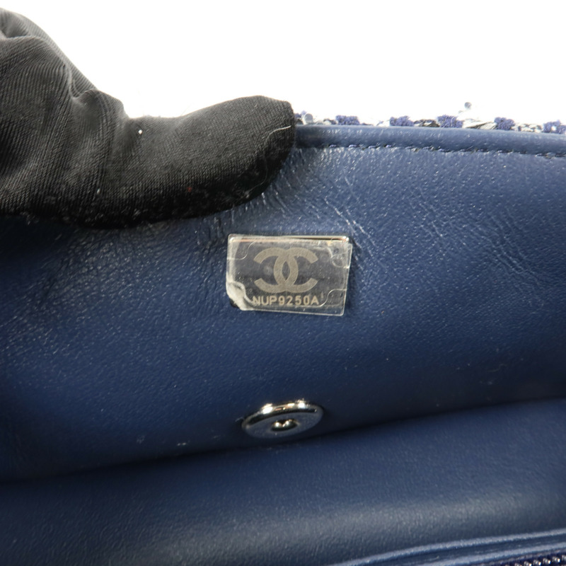 CHANEL 斜紋軟呢/亮片Mini Classic 20鏈帶肩背袋-6