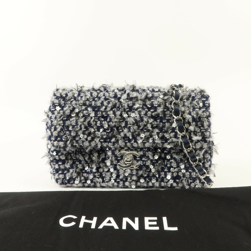 CHANEL 斜紋軟呢/亮片Mini Classic 20鏈帶肩背袋-8