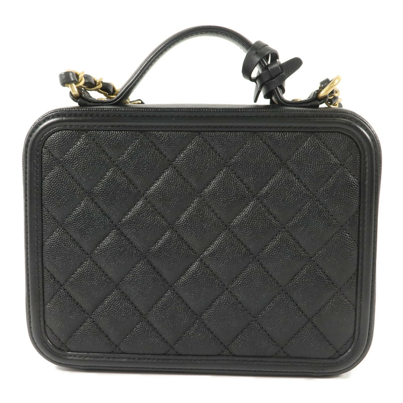 CHANEL 牛皮皮革CC Filigree Vanity Case Medium手挽肩背兩用袋-1