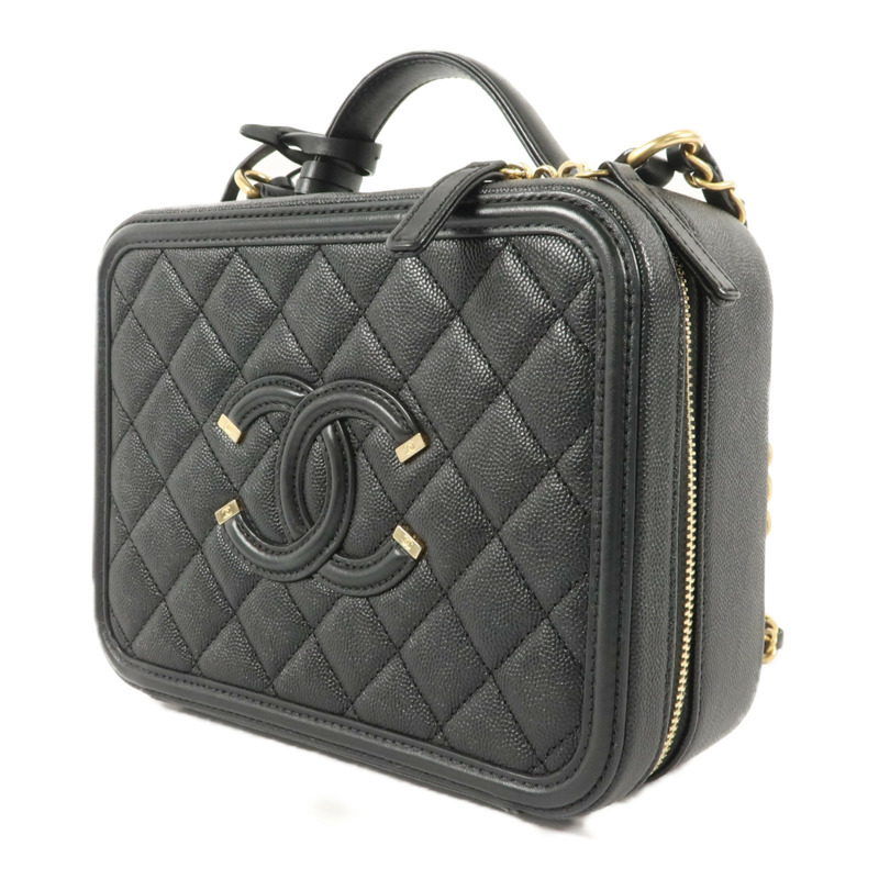 CHANEL 牛皮皮革CC Filigree Vanity Case Medium手挽肩背兩用袋-2