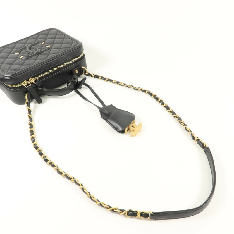 CHANEL 牛皮皮革CC Filigree Vanity Case Medium手挽肩背兩用袋-8