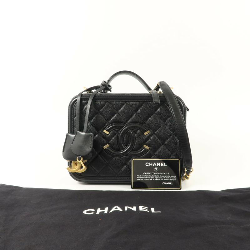 CHANEL 牛皮皮革CC Filigree Vanity Case Medium手挽肩背兩用袋-9