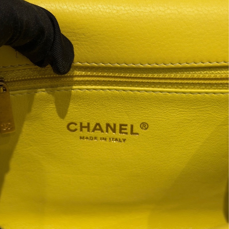 Chanel香奈兒 季節款信封包 鐳射27開帶卡 檸檬黃 金扣 V紋牛皮 尺寸20*13.5*5.5-5