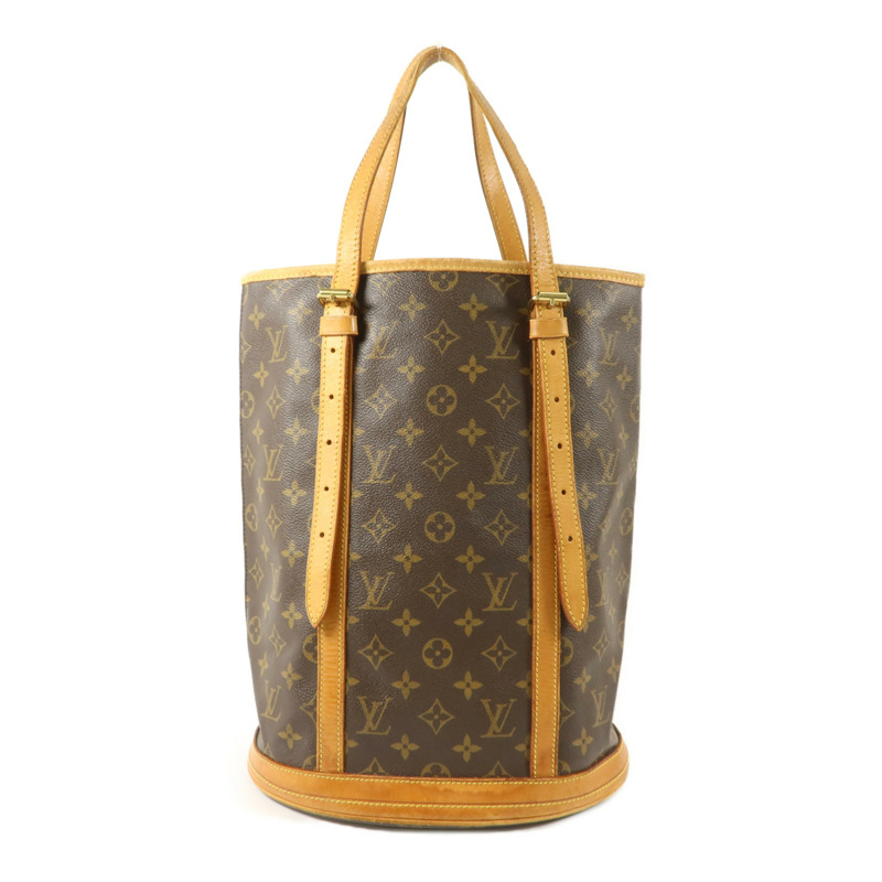 LOUIS VUITTON Monogram Bucket GM金扣手挽袋棕色-0