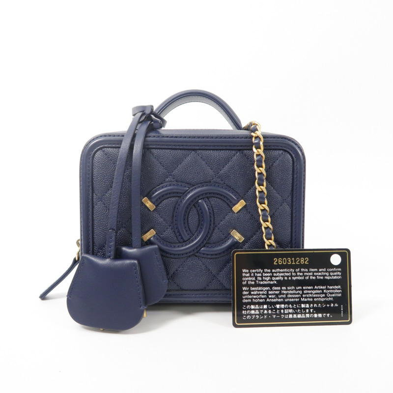 CHANEL 牛皮皮革Vanity Case鏈帶手挽肩背兩用袋-11