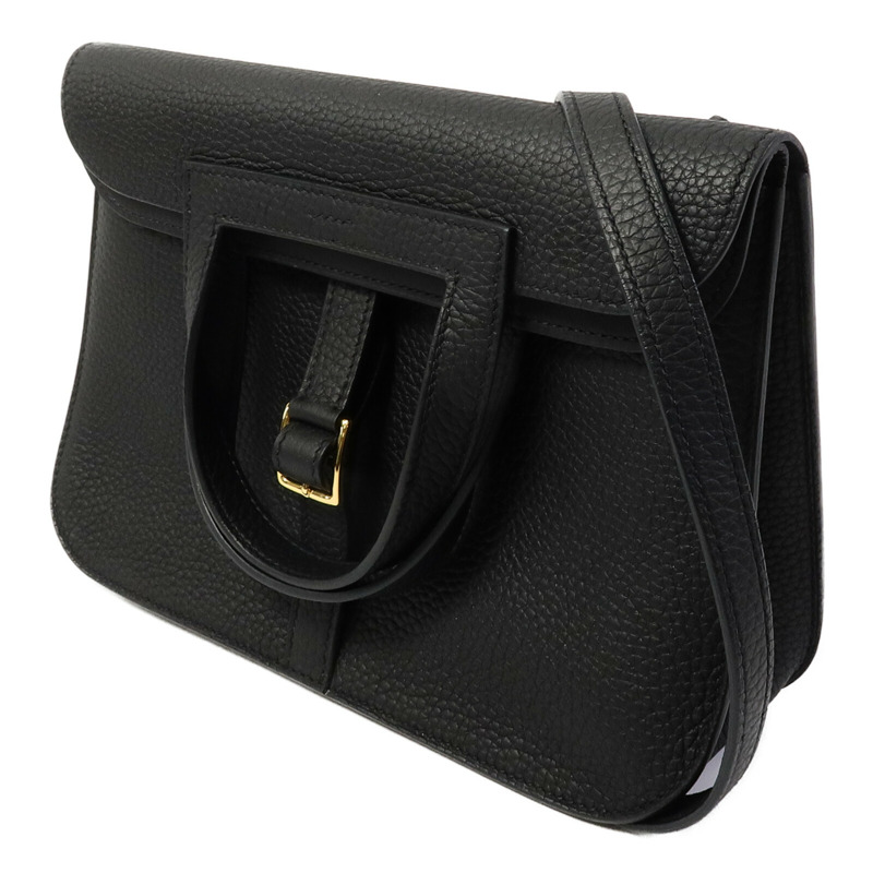 HERMES Clemence皮革Halzan 25肩背袋Noir-1