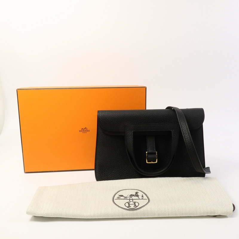 HERMES Clemence皮革Halzan 25肩背袋Noir-9