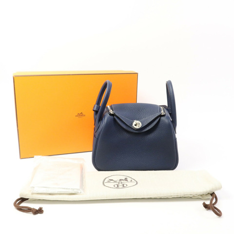 HERMES Clemence皮革Mini Lindy手挽肩背兩用袋Bleu De Prusse