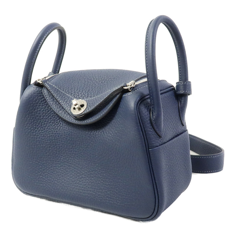 HERMES Clemence皮革Mini Lindy手挽肩背兩用袋Bleu De Prusse-2