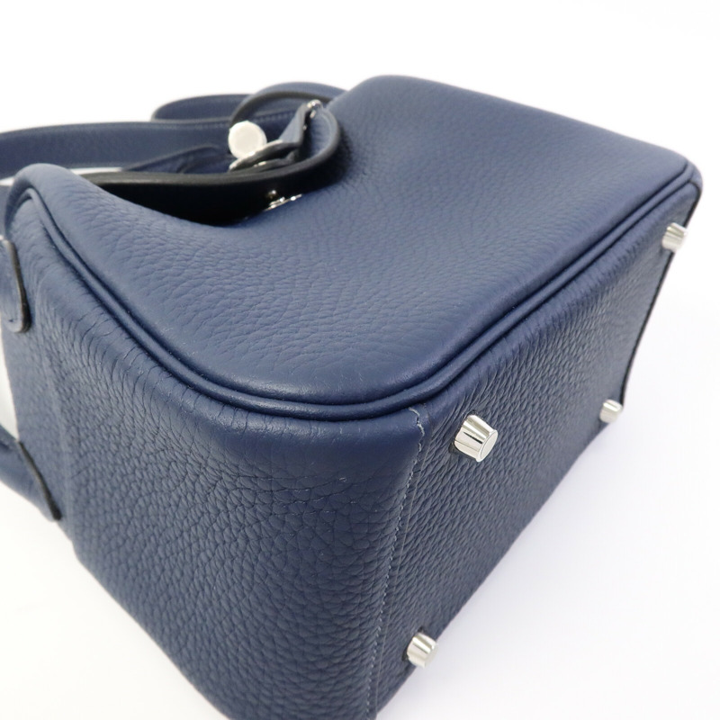 HERMES Clemence皮革Mini Lindy手挽肩背兩用袋Bleu De Prusse-10