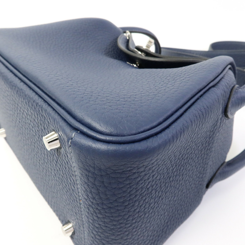 HERMES Clemence皮革Mini Lindy手挽肩背兩用袋Bleu De Prusse-11