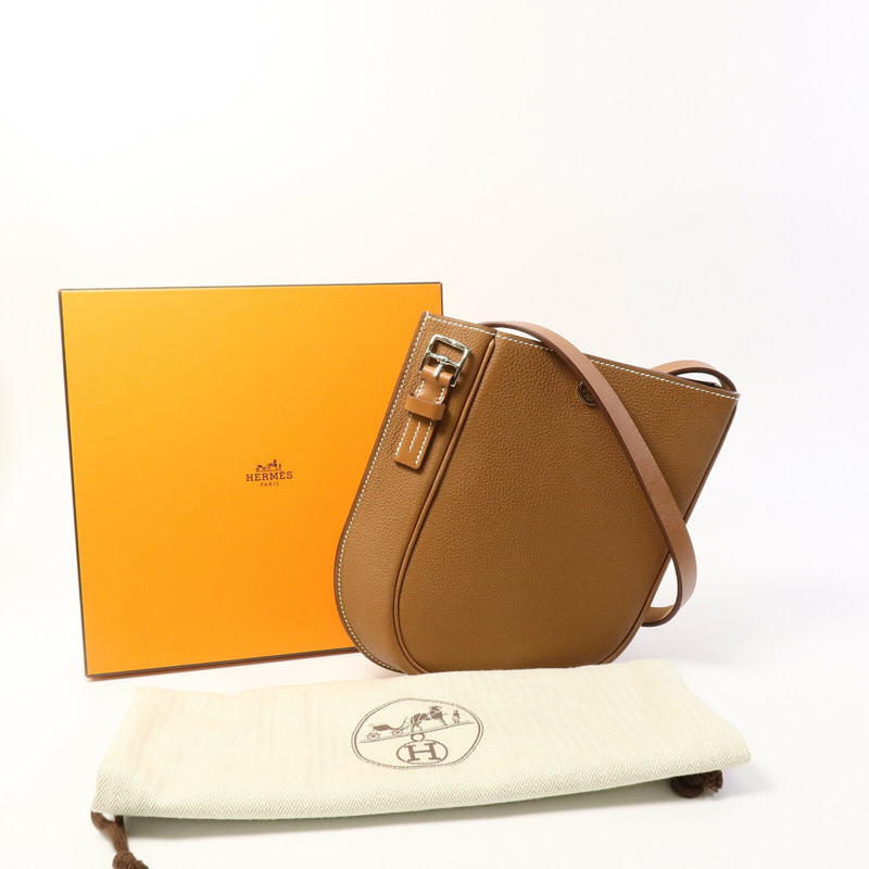 HERMES Clemence皮革Vache肩背袋Gold-9
