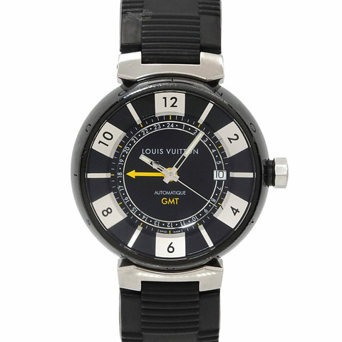 路易威登 Tambour 黑色 GMT Q113K 男士腕錶，附日期顯示和自動上鍊機芯