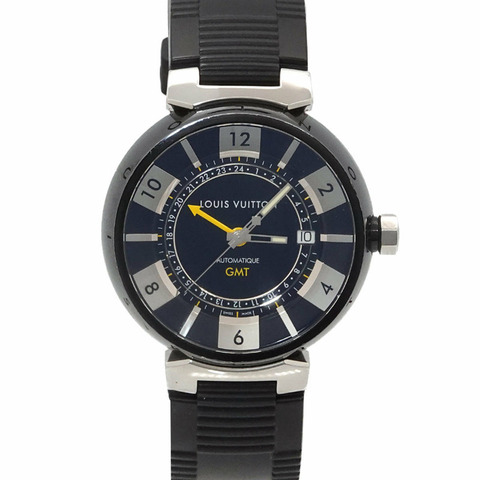 路易威登 Tambour 黑色 GMT Q113K 男士腕錶，附日期顯示和自動上鍊機芯