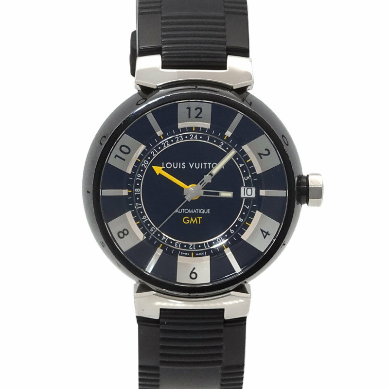 路易威登 Tambour 黑色 GMT Q113K 男士腕錶，附日期顯示和自動上鍊機芯-0