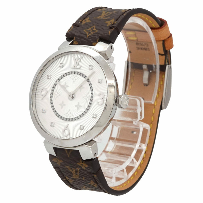路易威登 Tambour Monogram Q13MJB 女士腕錶 8P 鑲鑽銀色石英錶-2