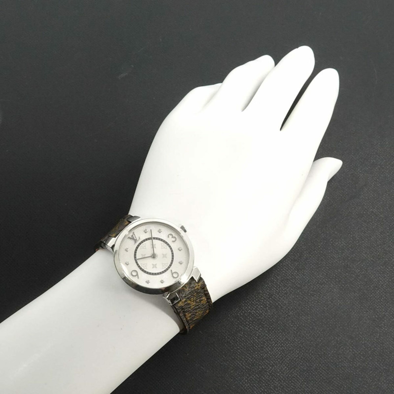 路易威登 Tambour Monogram Q13MJB 女士腕錶 8P 鑲鑽銀色石英錶-3