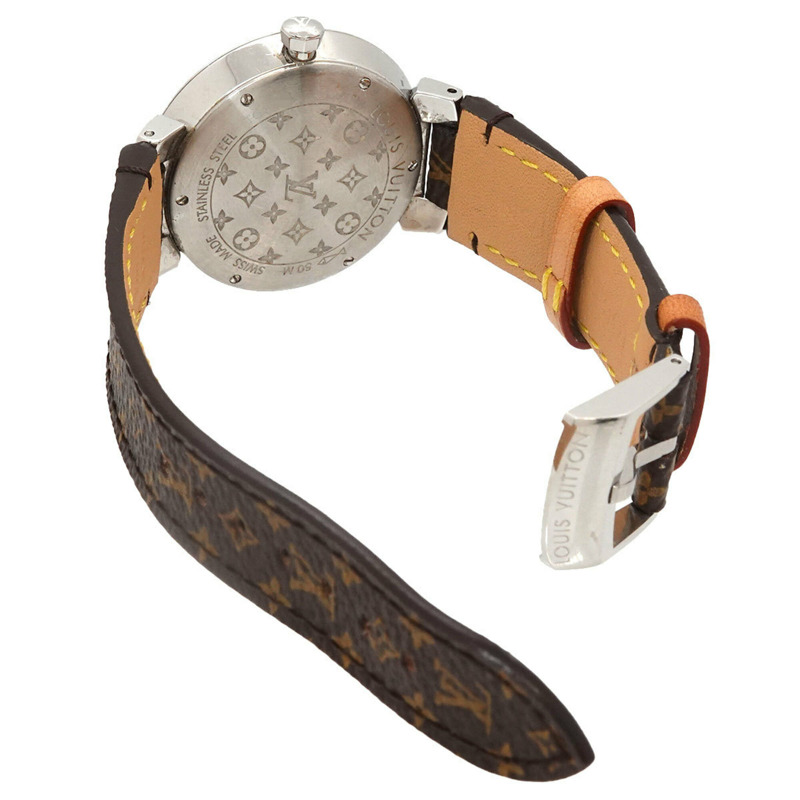路易威登 Tambour Monogram Q13MJB 女士腕錶 8P 鑲鑽銀色石英錶-4
