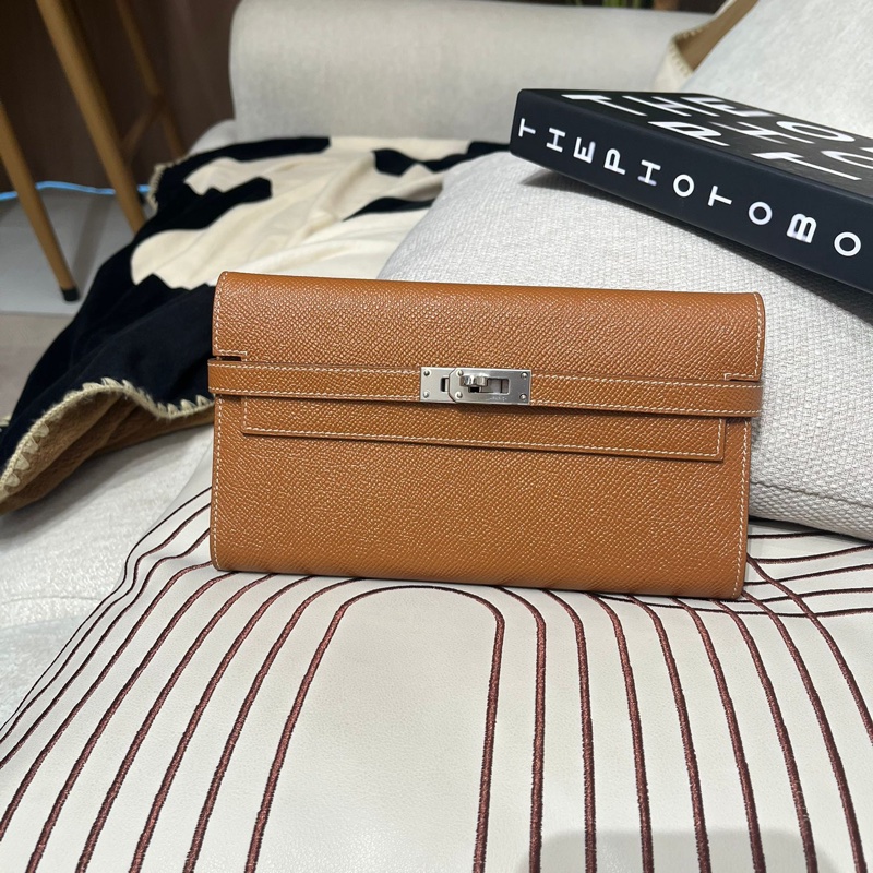 Hermes Kelly Wallet Stamp C 金棕色銀扣-0