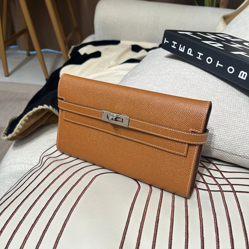 Hermes Kelly Wallet Stamp C 金棕色銀扣-1