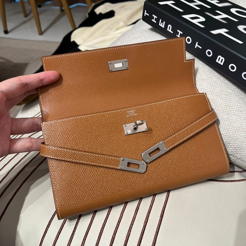 Hermes Kelly Wallet Stamp C 金棕色銀扣-6
