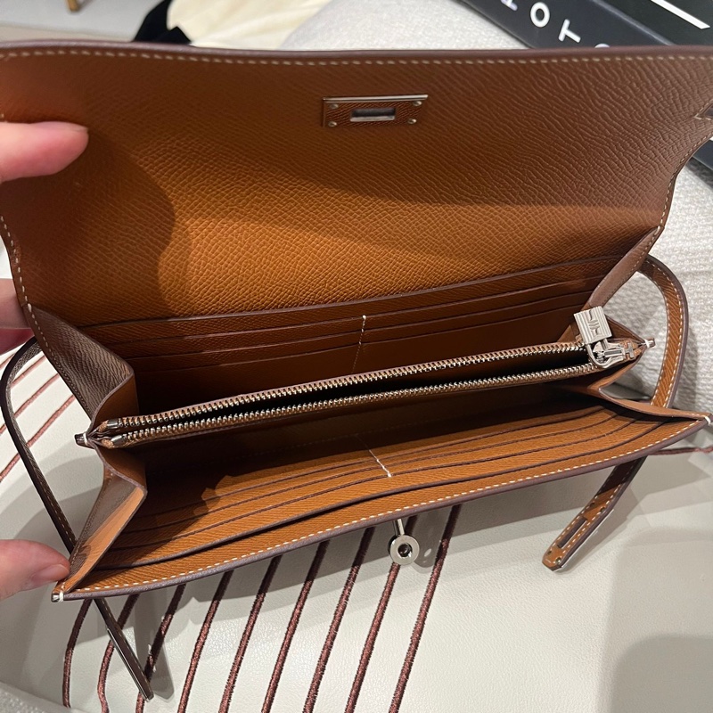 Hermes Kelly Wallet Stamp C 金棕色銀扣-7