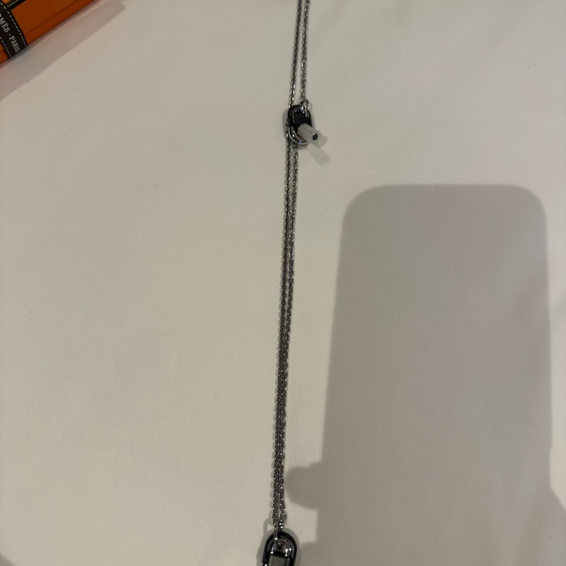 💖Hermes Chaine Maillon 豬鼻 項鍊💖全新 黑銀-5