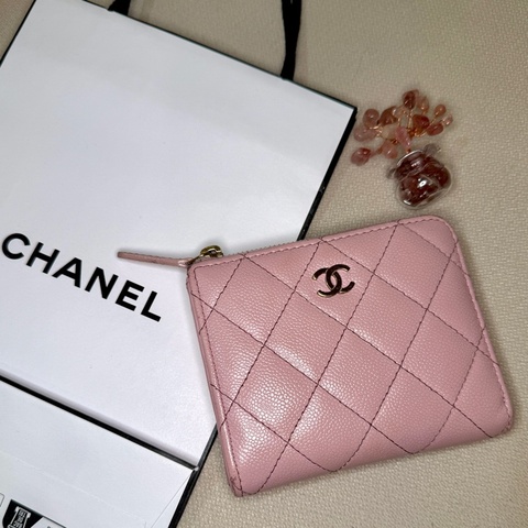 CHANEL L形短夾 卡夾 卡包 粉紅 零錢包 招貴人粉
