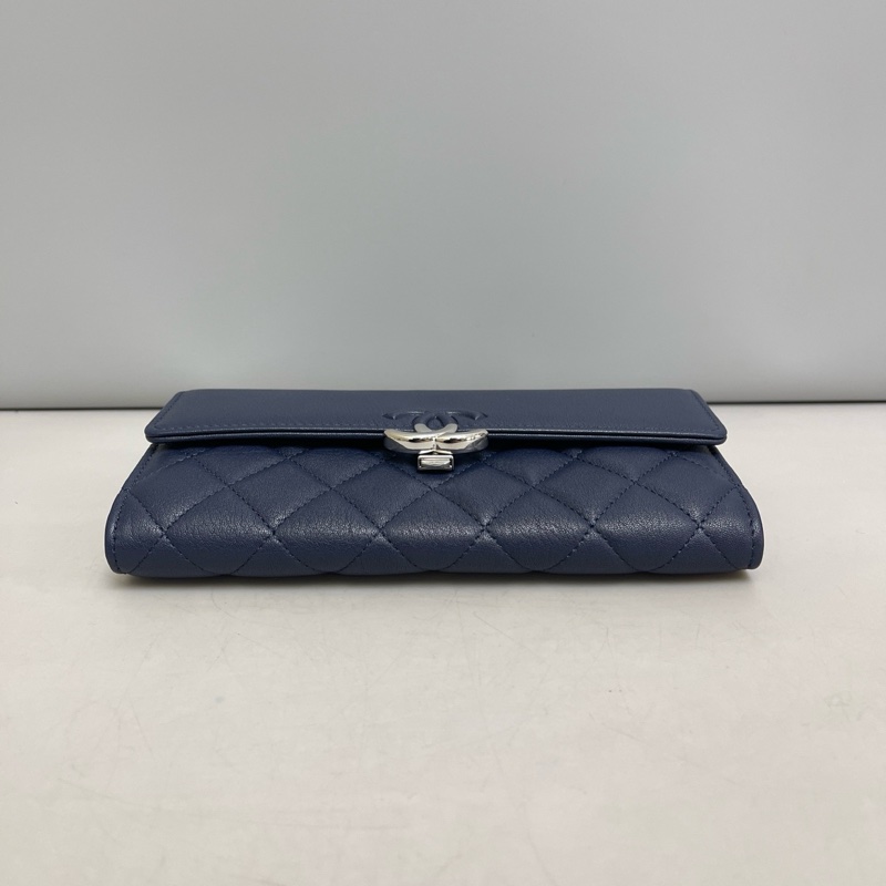 Chanel香奈兒 99新古巴系列雙C深藍色牛皮長款錢包 尺寸19.5×10.5×4-3