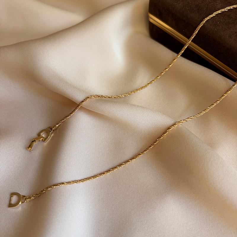 迪奧 Christian Dior 鍍金扭紋幼項鏈 疊戴項鏈 手鏈兩用-12