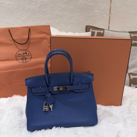 Hermes/ Birkin 30/ 經典電光藍銀扣/ 匡O