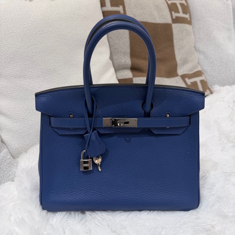 Hermes/ Birkin 30/ 經典電光藍銀扣/ 匡O-1