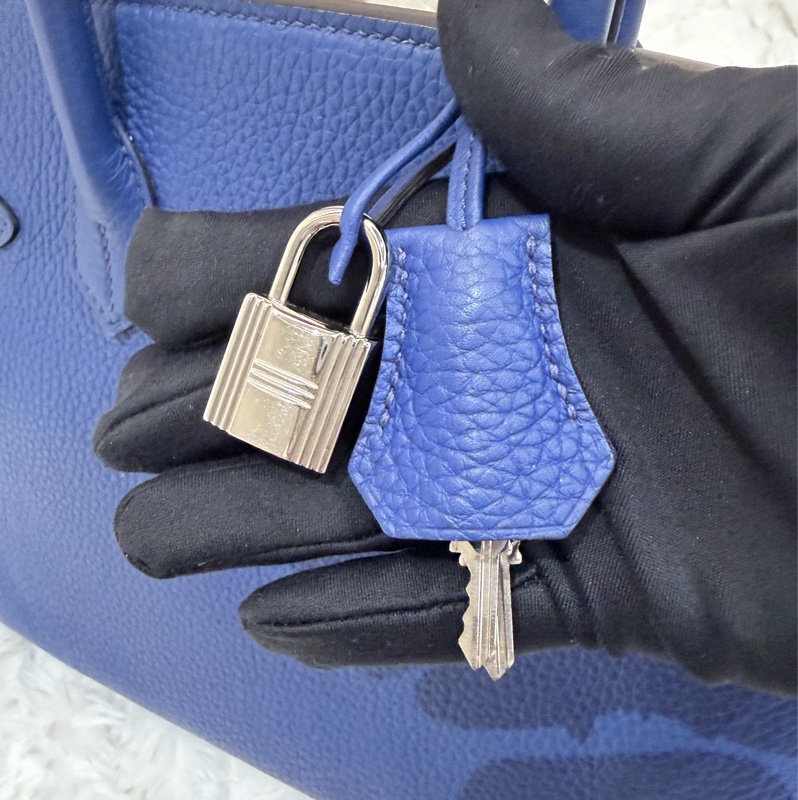 Hermes/ Birkin 30/ 經典電光藍銀扣/ 匡O-15