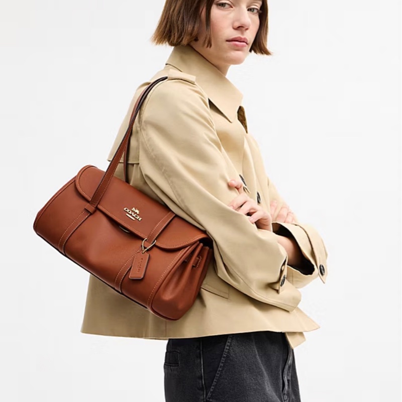 Coach Bridget Flap Shoulder Bag 焦糖色小牛皮法棍包-0