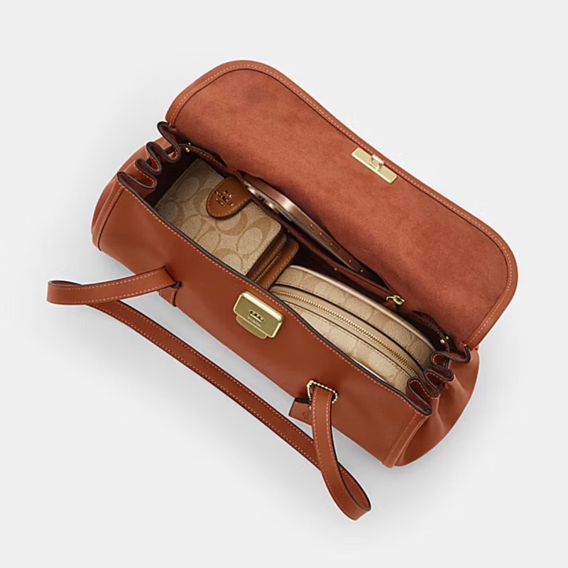 Coach Bridget Flap Shoulder Bag 焦糖色小牛皮法棍包-5