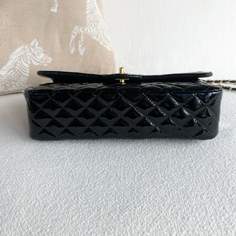 Chanel 黑金愛心鏈條CF中號 漆皮 25*15*6.5 9新 配件塵袋-3