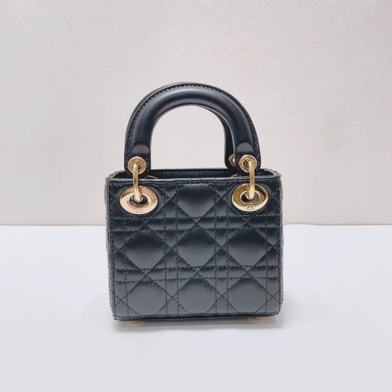 Dior 超迷你黑金牛皮三格LADY DIOR 手提肩背包 12×10.5×5cm 9新 配件塵袋 盒子-2