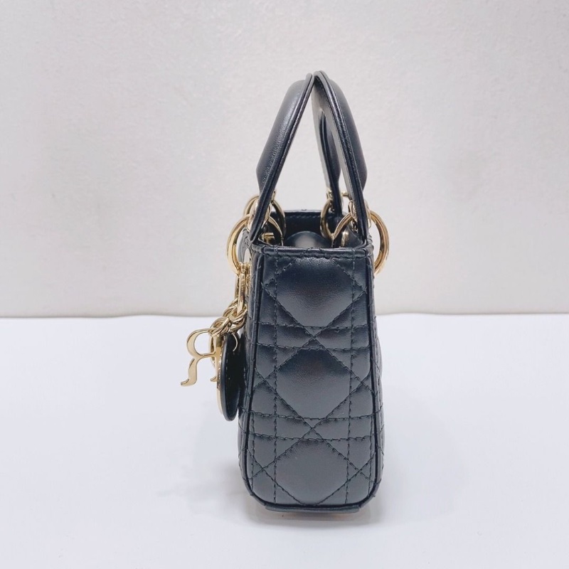 Dior 超迷你黑金牛皮三格LADY DIOR 手提肩背包 12×10.5×5cm 9新 配件塵袋 盒子-4