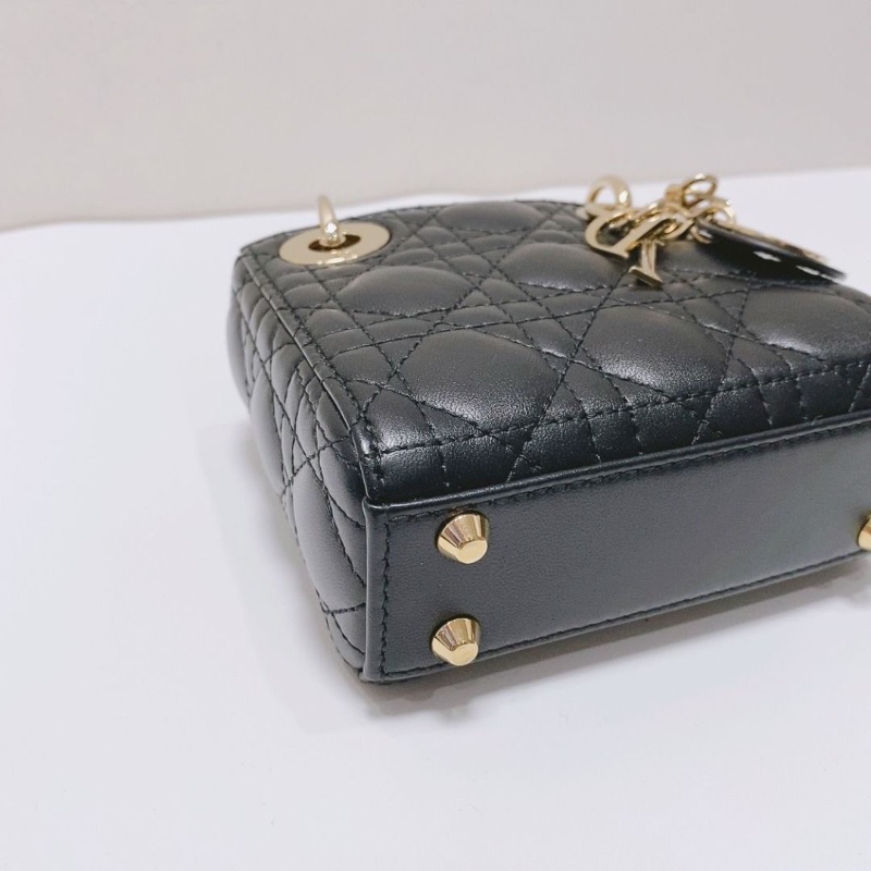Dior 超迷你黑金牛皮三格LADY DIOR 手提肩背包 12×10.5×5cm 9新 配件塵袋 盒子-5
