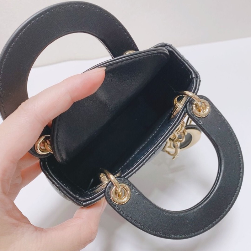 Dior 超迷你黑金牛皮三格LADY DIOR 手提肩背包 12×10.5×5cm 9新 配件塵袋 盒子-6