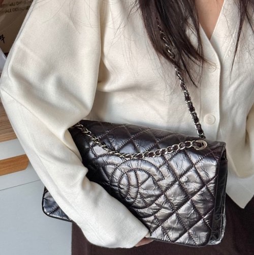CHANEL Classic Flap Timeless CC 黑色亮面小牛皮銀鍊包-1