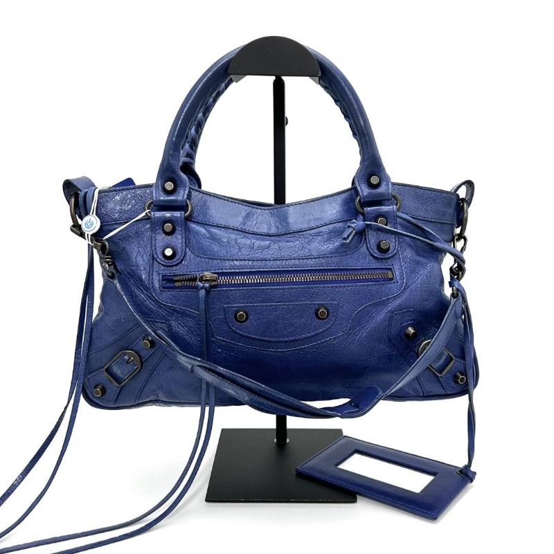 BALENCIAGA 藍色手提肩背機車包 33*19*5 9新 配件鏡子塵袋-2