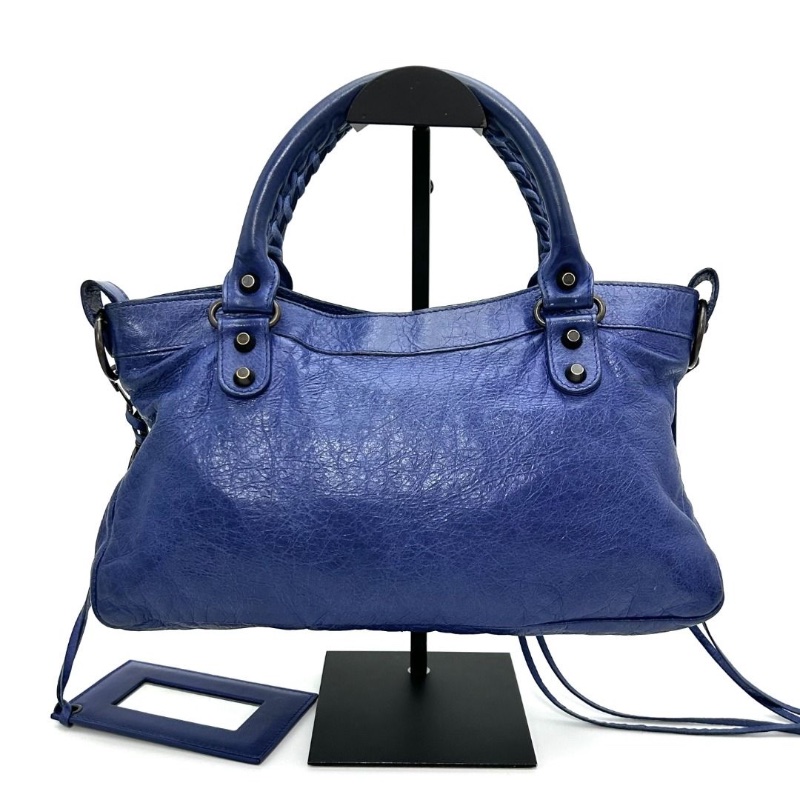 BALENCIAGA 藍色手提肩背機車包 33*19*5 9新 配件鏡子塵袋-3
